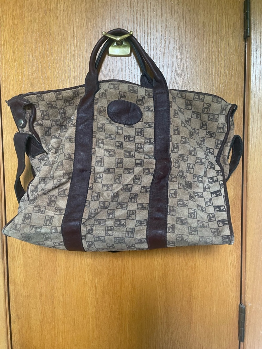 Vintage Suede Travel Weekender Bag - Brown Pattern